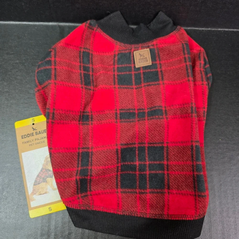 Eddie Bauer Red Buffalo Plaid Dog Family Pajamas Pet Onesie Small Fleece‎